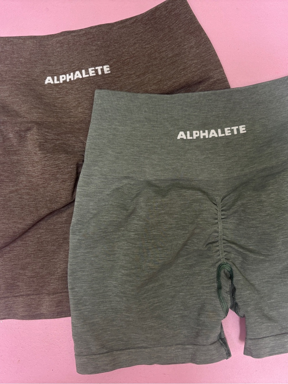 ALPHALETE Two Pair Seamless High-Waist Shorts- Teal Green & Warm Grey
